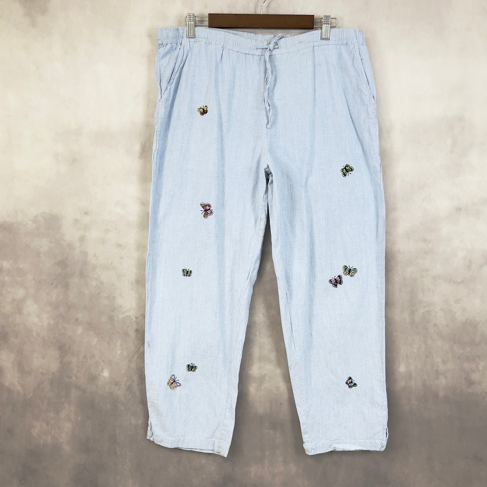 Citicraze Womens Pants Size M Embroidered Butterfly Coastal Resort Summer Casual